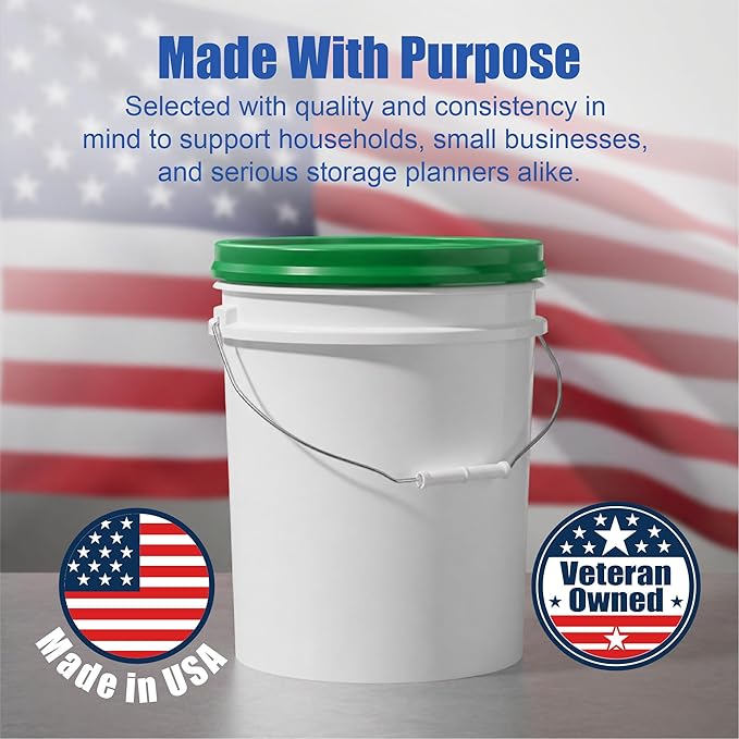 ePackageSupply 5 Gallon Bucket - Food Grade Bucket with Airtight Gamma Seal Screw-On Lid, BPA-Free, Heavy-Duty 90 Mil HDPE Plastic, Bulk Storage, Durable Container, Made in USA, White/Green, 3 Packs
