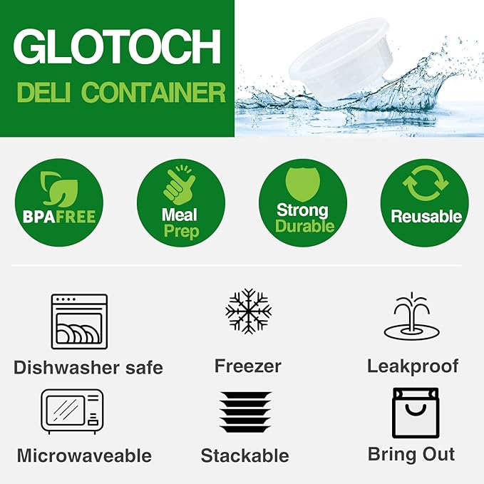 [8 oz. -24 Pack] Glotoch 1 Cup Soup Containers with Lids, Plastic Take Out Bowls Leekproof Storge Soup Containers with Lids - Reusable & Stackable Microwave, Freezer & Dishwasher Safe, BPA-Free