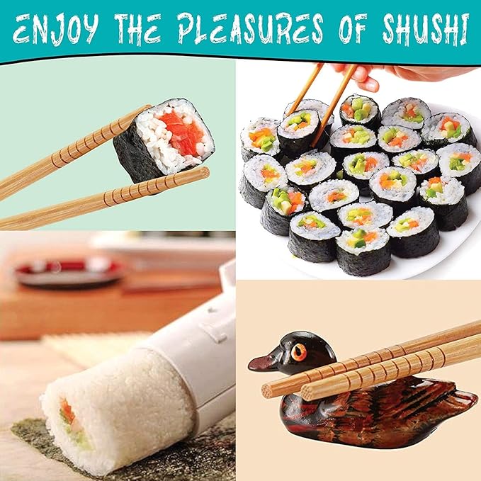 SmileTools Sushi Making Kit For Beginners - 22 Piece DIY Sushi Roller Kit with Bamboo Sushi Rolling Mat, Sushi Bazooka, Chef's Knife, Chopsticks, Holder - Best Starter Sushi Kit (Pink)