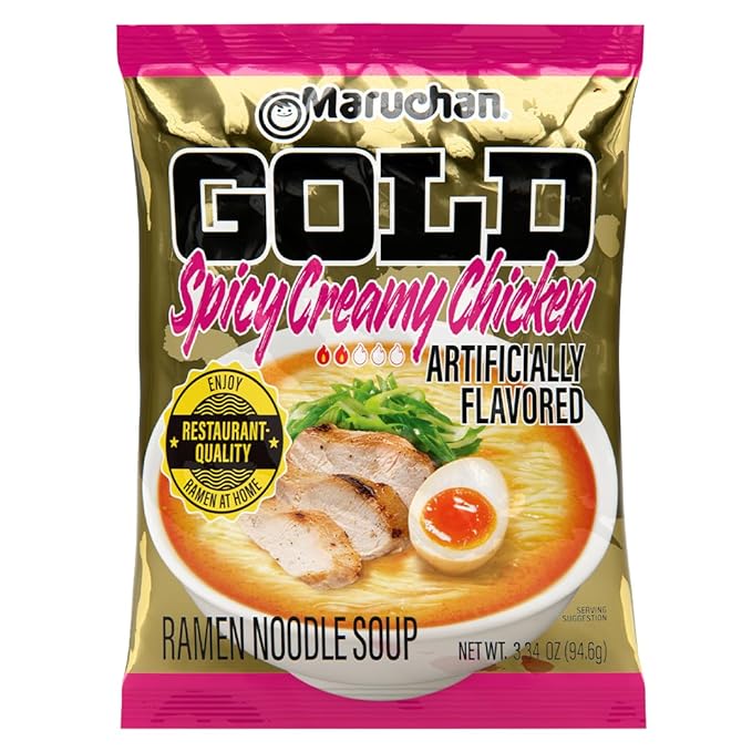 Maruchan Gold Ramen Noodle Soup, Spicy Creamy Chicken Flavor – Restaurant Quality Japanese-Style Instant Noodles, Quick & Easy Meal – 3.34 Oz. (5 Pack)