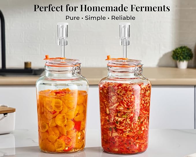 1 Gallon Fermentation Jar, Large Wide Mouth Glass Fermenting Jar with Airlocks for Making Sauerkraut, Kimchi, Pickles, Mead, Cider & More, Pack of 2