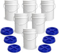 ePackageSupply 5 Gallon Bucket - Food Grade Bucket with Airtight Gamma Seal Screw-On Lid, BPA-Free, Heavy-Duty 90 Mil HDPE Plastic, Bulk Storage, Durable Container, Made in USA, White/Blue, 6 Packs