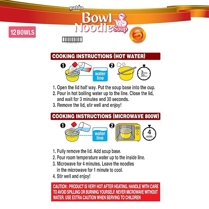 Paldo Fun & Yum Instant Cup Noodle Soup Bowl with Seafood Shrimp Flavored Broth, Pack of 12, Best Oriental Style Korean Ramyun, Most Loved Korean Noodles, 팔도 새우 사발면 86g (3.03 oz) x 12