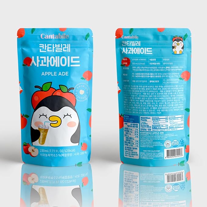 Cantabile Korean Convenience Store Pouch Drink Ready-to-Drink Refreshing Beverage Imported from Korea (Box of 10, Apple)