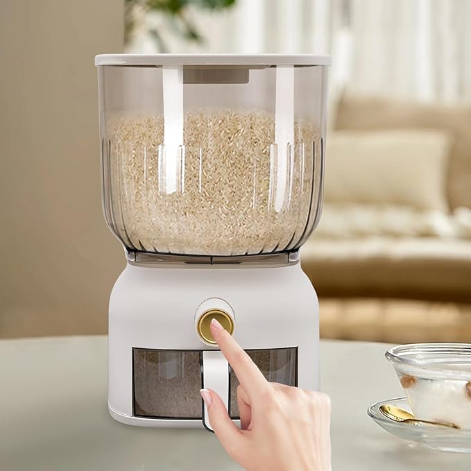 22 Lbs Rice Dispenser, Large Sealed Grain Storage Container With Rice Cup Food Dispenser Kitchen Organizer For Rice, Beans, Grains, Cereal Dry Food, Small Pantry Food. (1, Circular)