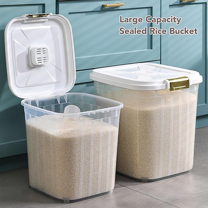 Yosoo 5KG Rice Storage Container, Sealed Bin with Lid, Pet Food Flour Grain, White, 2 counts, PP Material, for Kitchen, Pantry Organization (01)