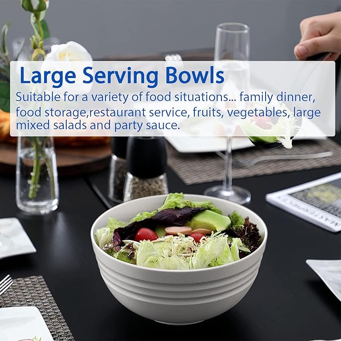 Homestockplus 【Non Ceramic】 68 Oz Salad Bowls,Large Serving Bowls 6 Pcs Unbreakable Ramen Bowl for Salad,Soup,Ramen,Noodle,Oatmeal,Snack Apply to Kitchen, Freezer,Dishwasher & Microwave Safe