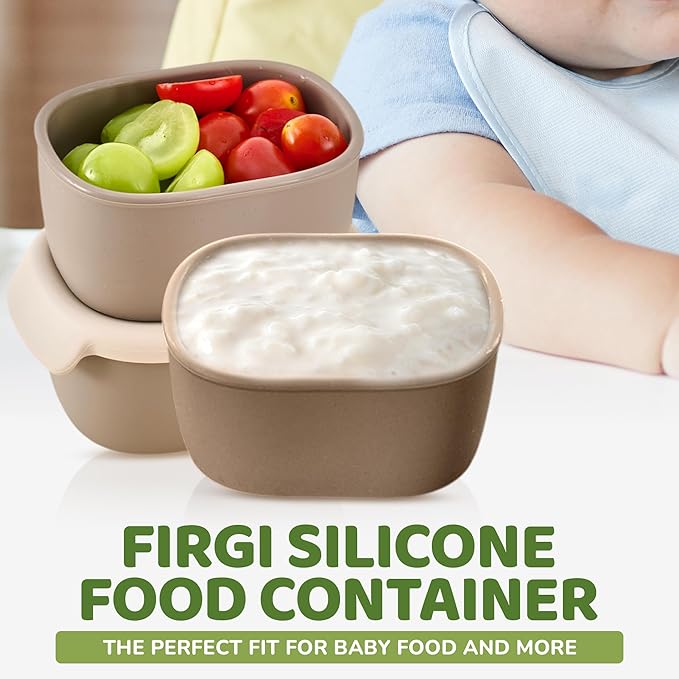 Silicone Baby Food Storage Containers with Airtight Lid, BPA-Free Leak-Proof Baby Food Jars, Microwave & Dishwasher Safe Reusable Snack Containers with Lids for Baby Led Weaning, Taupe Brown