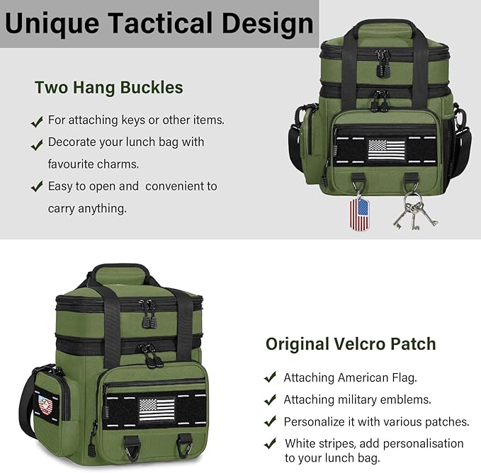 TENKIST Expandable Tactical Lunch Box, Large Insulated Lunch Cooler Bag Heavy Duty Leakproof Lunch Pail for Men Adults Work Office Outdoor Picnic Trips,16L,Army Green