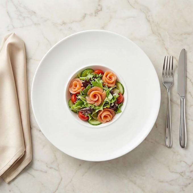 Ceramics Rimmed Soup Bowls 5.1 oz, White 8.5 inch Exquisite small soup plate Set of 4, Pasta plates With Rim is the best choice for hotels, kitchens, fine restaurants and gourmets