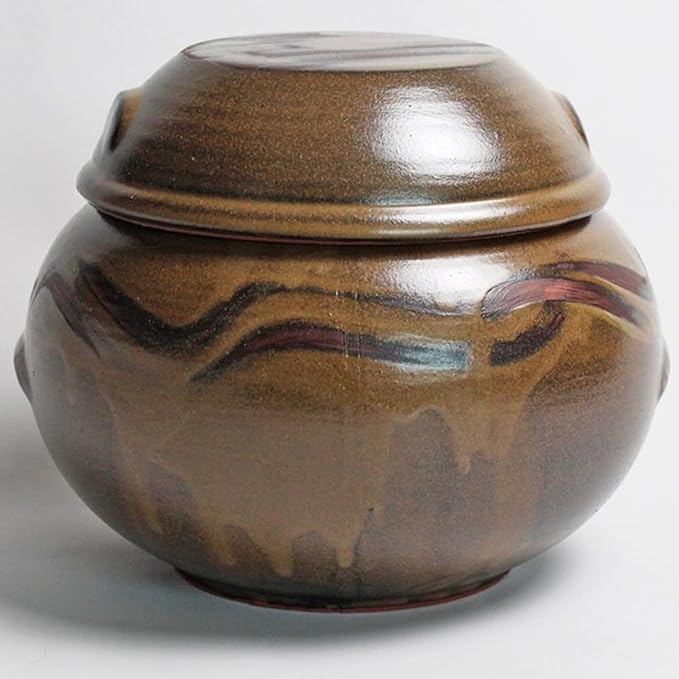 Earthenware Onggi Korean Traditional Clay Jar Ceramic Canister/Handmade Food Sauce Storage Container for Tea, Coffee Bean, Salt/Breathing Clay Pot Kimchi Fermentation Crock (No.6(H17cm))