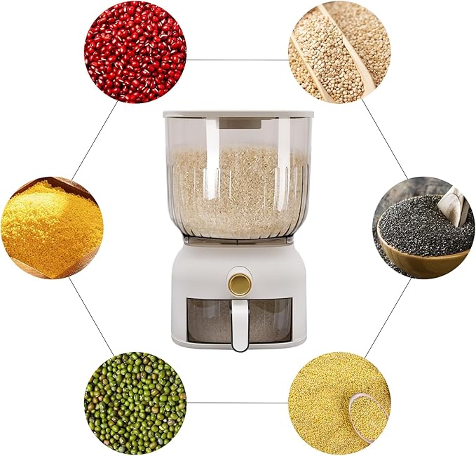 22 Lbs Rice Dispenser, Large Sealed Grain Storage Container With Rice Cup Food Dispenser Kitchen Organizer For Rice, Beans, Grains, Cereal Dry Food, Small Pantry Food. (1, Circular)
