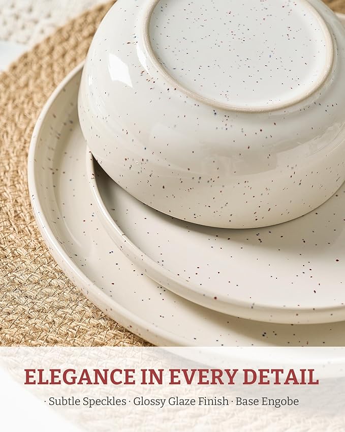 famiware Milkyway 33 oz Bowl Set, Pasta Bowls Set of 8, Salad Bowls, Double Reactive Glaze, Sturdy & Stackable, Ideal for Housewarming, Festivals, Creamy White with Speckles