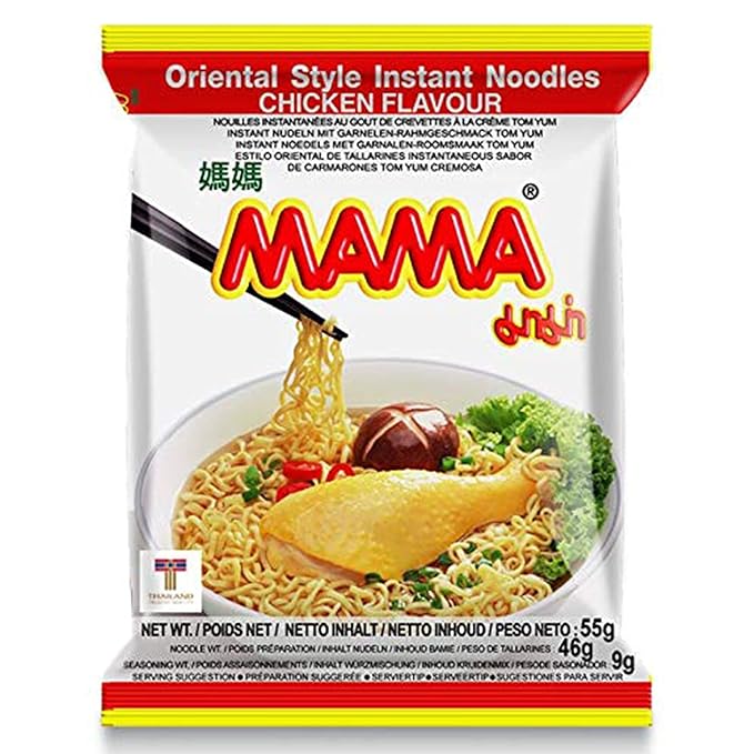 MAMA Noodles CHICKEN Instant Spicy Noodles with Delicious Thai Flavors, Hot And Spicy Noodles with Chicken Soup Base, No Trans Fat with Fewer Calories Than Deep Fried Noodles (Chicken Flavor, 30 Pack)