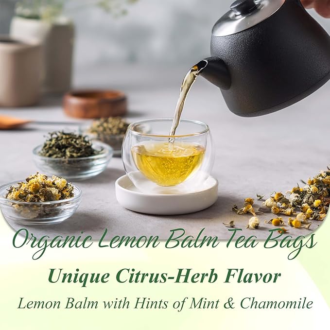 WT WEETEE Organic Lemon Balm Tea Bags 100 Counts, Pure Herbal Tea for Daily Reset, Caffeine-Free & Clean Taste