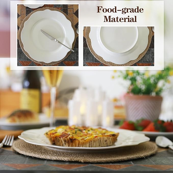 10.5 Inch Porcelain Large Dinner Plates Set of 8, White Leave Wave Rim Appetizer Salad Plates, Ceramic Dinnerware Serving Plate for Pancakes, Steak, Pasta, Pizza, Microwave, Dishwasher Safe