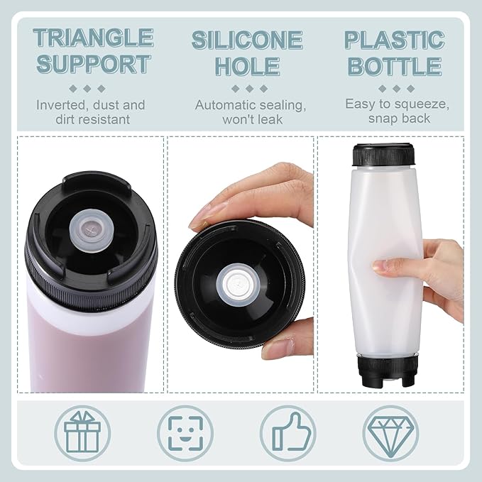 Sabary 3 Pcs 16 oz Inverted Plastic Squeeze Bottles, Refillable Tip Large Valve Dispenser Condiment Squeeze Bottle for Sauces Ketchup Sour Cream Self Sealing Syrup Dispenser for Restaurants (Black)