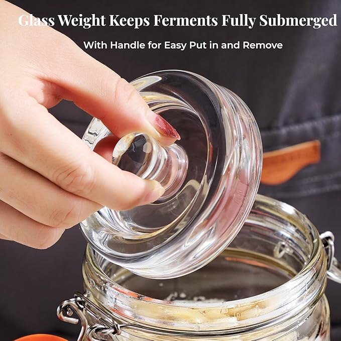 JILLMO Wide Mouth Glass Fermentation Jar with Airlock & Glass Weight, 2L (64oz) Fermenting Jar for Sauerkraut, Kimchi, Pickles & More,Pack of 2