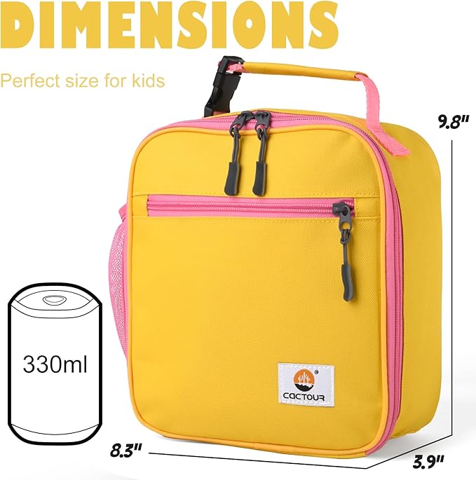 CaCTOUR Lunch Box Kids,Premium Insulated Lunch Bag for Girls Boys,Soft Bag Mini Cooler Back to School Thermal Reusable Lunch Bag for Work School Picnic (Yellow)