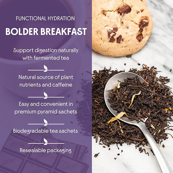 The Tea Spot Bolder Breakfast Tea with Dark Chocolate Flavoring | Blend of Black Tea, Pu’erh Tea, Calendula Flowers, Sunflower Petals, and Chocolate Flavoring | 15 Tea Bags