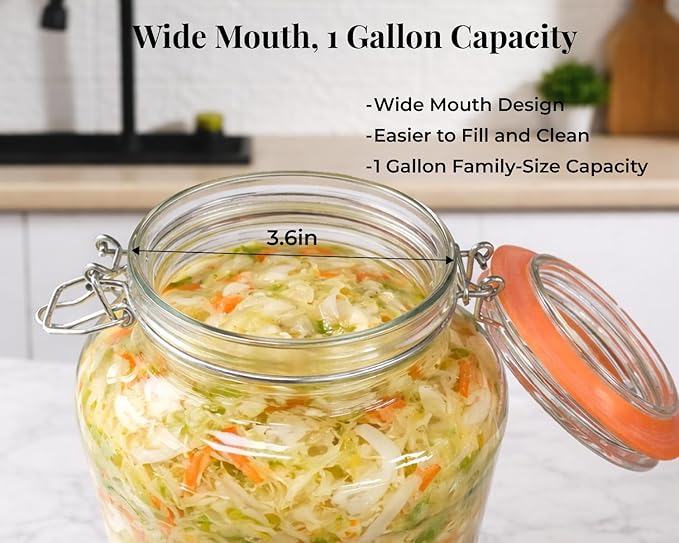 1 Gallon Fermentation Jars, 2 Pack Glass Fermentation Kit with Airlocks & Weights, Wide Mouth Fermenting Jars for Sauerkraut, Kimchi, Pickles, Mead & More
