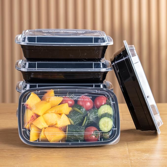 24 oz Meal Prep Containers - 50 Pack Bulk, Leakproof with Lids, Microwave/Freezer/Dishwasher Safe - For Salads, Sides & Portion Control