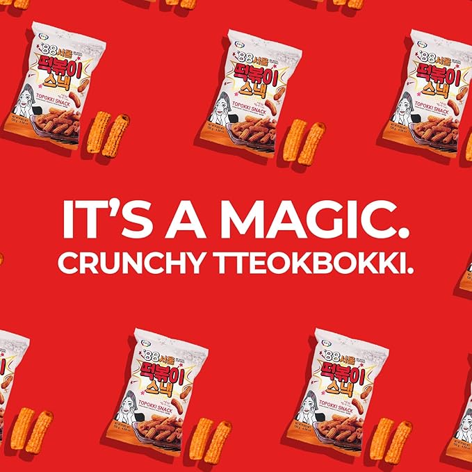 Surasang Tteokbokki Chips Korean Sweet and Spicy Puffs - Crispy Korean Chips, Street Food Flavor, Korean Snacks Tteokbokki Taste
