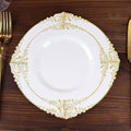 Efavormart 10 Pack | 8" White and Gold Baroque Dessert Plates, Leaf Embossed Metallic Rim Heavy Duty Appetizer Plates for Traditional Bridal Showers