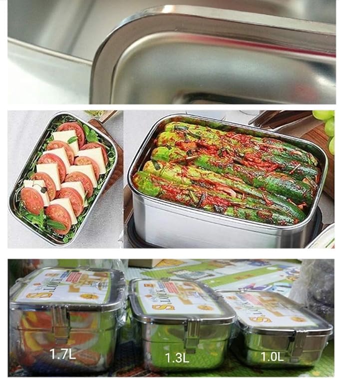 all Stainless Steel 304 Storage Sealed Container Set 3P (1.0L + 1.3L + 1.7L) for Storing Kimchi through Side Dish Vegetable Made in Korea