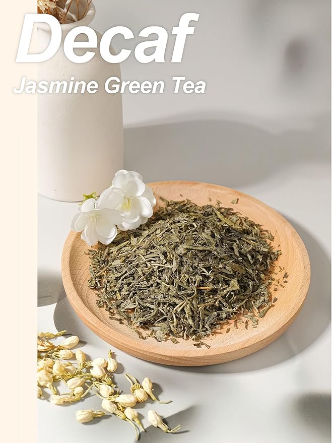 TeeLux Decaf Jasmine Green Tea, Decaffeinated Jasmine Scented Green Tea Loose leaf, Pleasant Aroma & Smooth Taste, 16oz