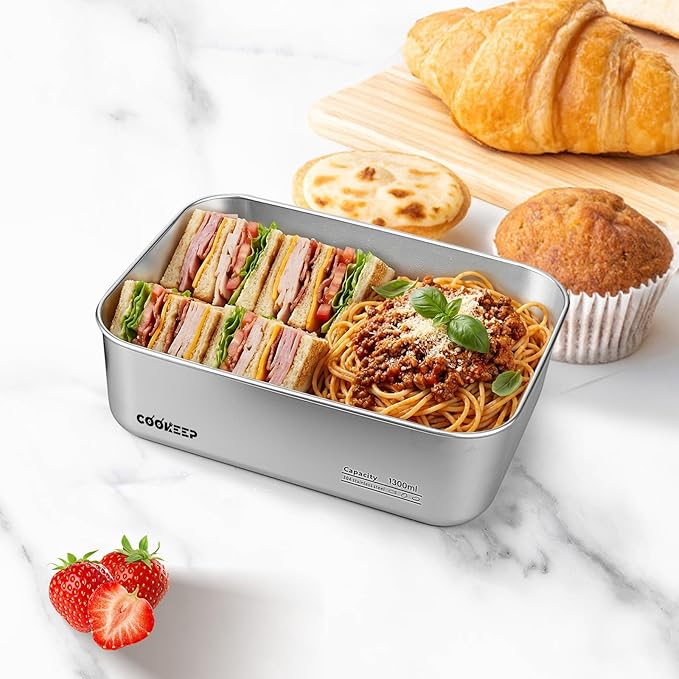 44oz/1300ml Stainless Steel Food Containers,Stainless Steel Containers with Lids,Snack Containers,Lunch Box,Easy Clean,Airtight & Leakproof for Kitchen Storage,Dishwasher Safe,BPA-Free