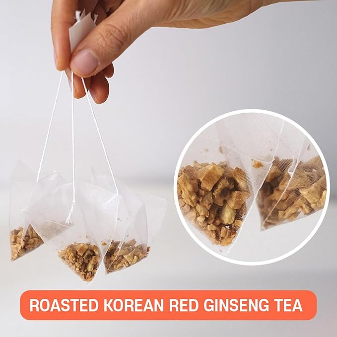 SAMSIDAE Roasted Korean Red Ginseng Tea (2g X 10ea), 100% Chopped Korean Red Ginseng, Caffeine-Free & No Artificial Additives