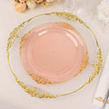 Efavormart 10 Pack | 10" Translucent Blush and Gold Baroque Dinner Plates, Leaf Embossed Metallic Rim Shatterproof Serving Plates for Romantic Receptions