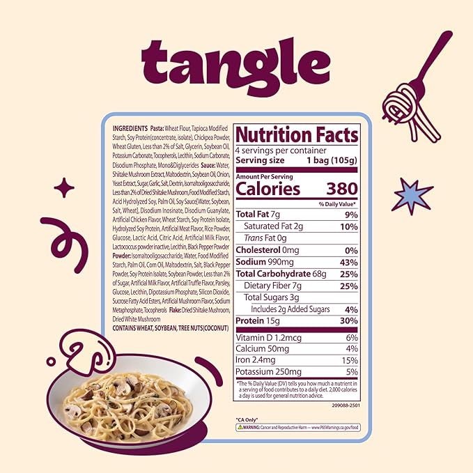 Samyang Tangle Creamy Mushroom Linguine Truffle and Shiitake Flavor Savory Non-Spicy Sauce Air Dried Noodle Easy Cook Pasta 3.63 oz (Pack of 4)