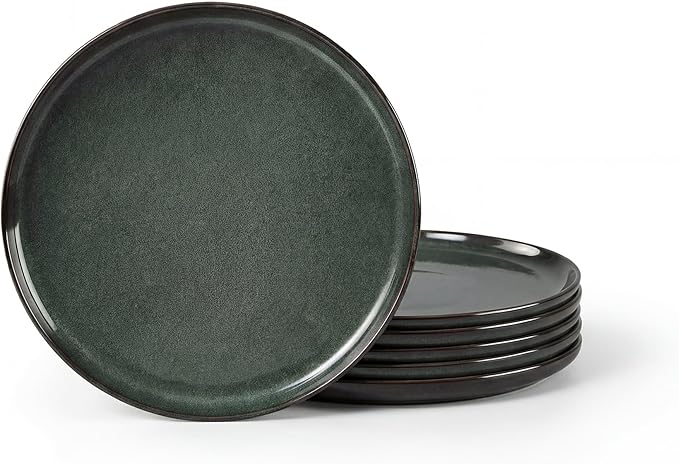 Herogo Ceramic 7.9 Inch Porcelain Dessert Plates Set of 6, Small Stoneware Dinner Plate Set, Double Reactive Glaze Large Dinnerware Plates for Kitchen, Microwave, Oven & Dishwasher Safe, Dark Green