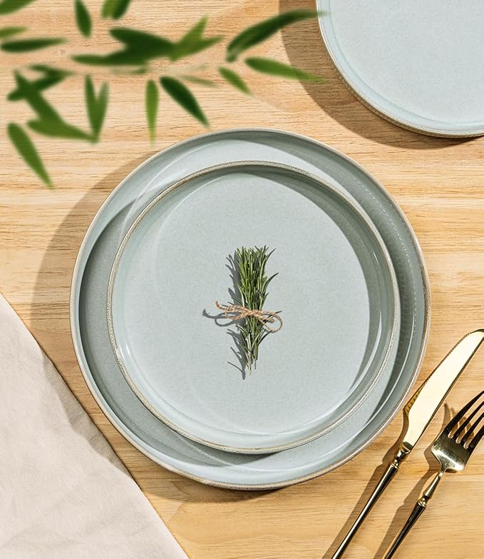 TheTerra Ceramic Dinnerware Sets for 6, 18 Pieces Porcelain Lightweight Plates and Bowls Sets, Scratch Resistant Dish Set, Oven & Microwave & Dishwasher Safe, Illusion Blue