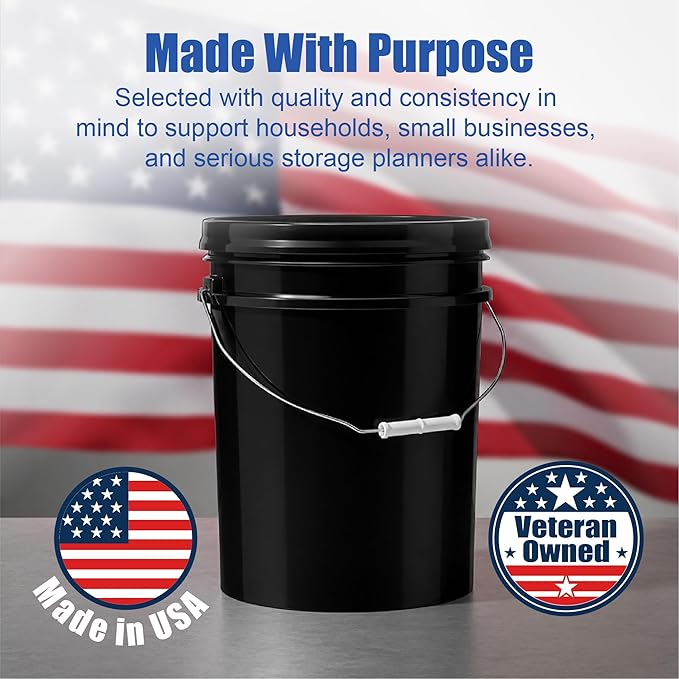 ePackageSupply 5 Gallon Bucket - Food Grade Bucket with Airtight Gamma Seal Screw-On Lid, BPA-Free, Heavy-Duty 90 Mil HDPE Plastic, Bulk Storage, Durable Container, Made in USA, Black/Black, 6 Packs