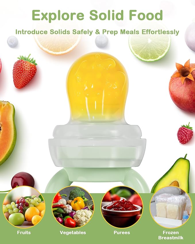 Silicone Baby Fruit Feeder with Freezer Nibble Tray Combo, Baby Teethers, Breastmilk Popsicle Molds for Teething Relief, BPA Free Fresh Food Feeder for Safe Infant Self Feeding (Sage Green)