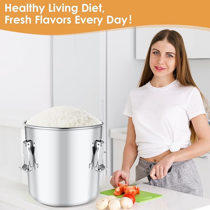 304 Stainless Steel Food Containers with Lids,12L/20LBS Airtight Food Storage Containers with Lock Clips for Flour Rice Sugar Coffee Bean,Stainless Steel Food Storage Containers for Kitchen