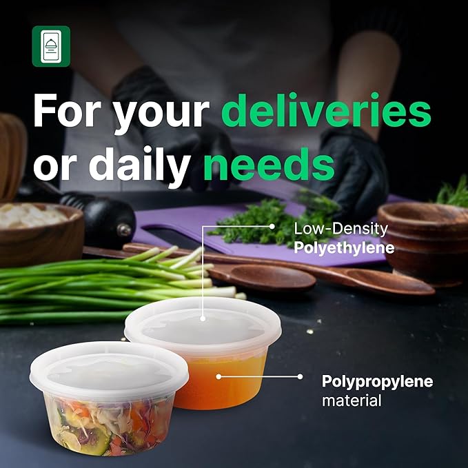 8oz Deli Food Containers with Lids – Set of 12 Reusable Plastic Containers for Leftovers and Kitchen Storage – Airtight and Leakproof – Dishwasher, Freezer, and Microwave Safe – 12 Units, 8oz