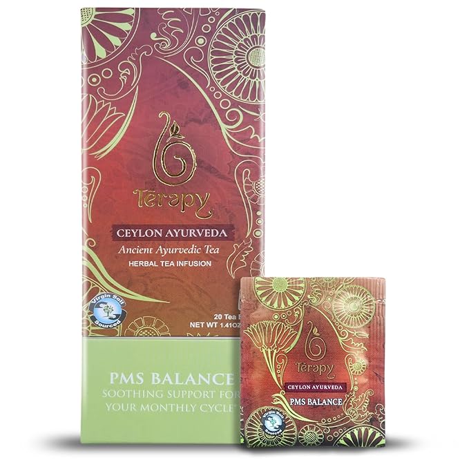 TERAPY Ceylon PMS Balance Tea for Women - Period Tea for PMS Relief, Menstrual Cycle and PCOS, Herbal Blend with Shatavari, Red Hibiscus, Cumin & More - No Artificial Additives - 20 Teabags, 1 Pack