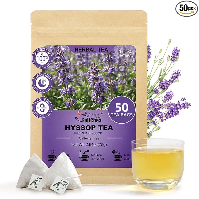 FullChea - Hyssop Tea Bags, 50 Count Caffeine-Free Herbal Tea Bags, Premium Hyssop, Support Digestion & Promote Relaxation