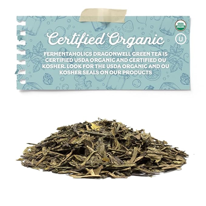 Fermentaholics Dragonwell Green Tea, Longjing – 2 oz – USDA Certified Organic, Kosher Loose Leaf Tea