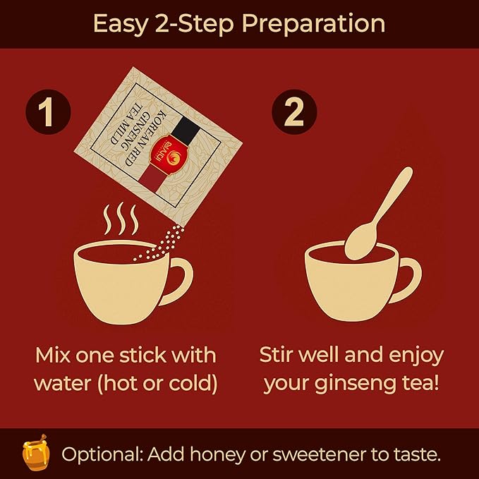 SAMSIDAE Korean Panax Red Ginseng Instant Tea, Box of 50 Sachets, Improves Blood Circulation, Intellectual Performances and Memory, stimulates Energy