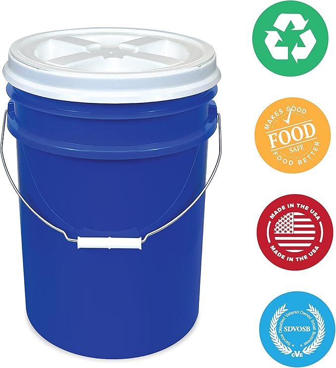 ePackageSupply 5 Gallon Bucket - Food Grade Bucket with Airtight Gamma Seal Screw-On Lid, BPA-Free, Heavy-Duty 90 Mil HDPE Plastic, Bulk Storage, Durable Container, Made in USA, Blue/White, 6 Packs