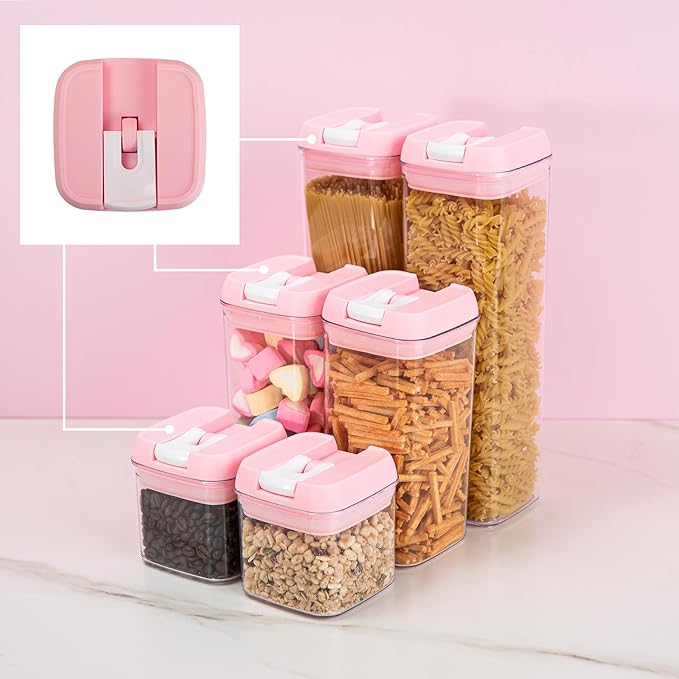 U-QE Airtight Food Storage Containers -6 Piece BPA Free Clear Plastic Airtight Containers with Easy Lock Lids for Kitchen Pantry Organization and Storage - Sugar, Flour, Cereal, Labels & Marker