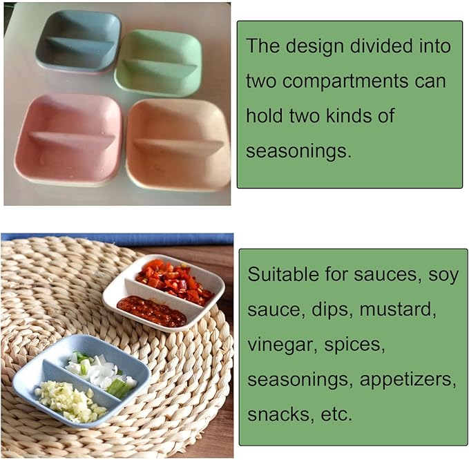 8 Pack Dipping Bowls Set 2 Grids Soy Sauce Dishes Pinch Bowls Dipping Bowls Dipping Sauce Bowl Small Serving Bowls for Side Dishes Sushi Mustard Tomato Sauce BBQ Seasoning Pepper Kitchup