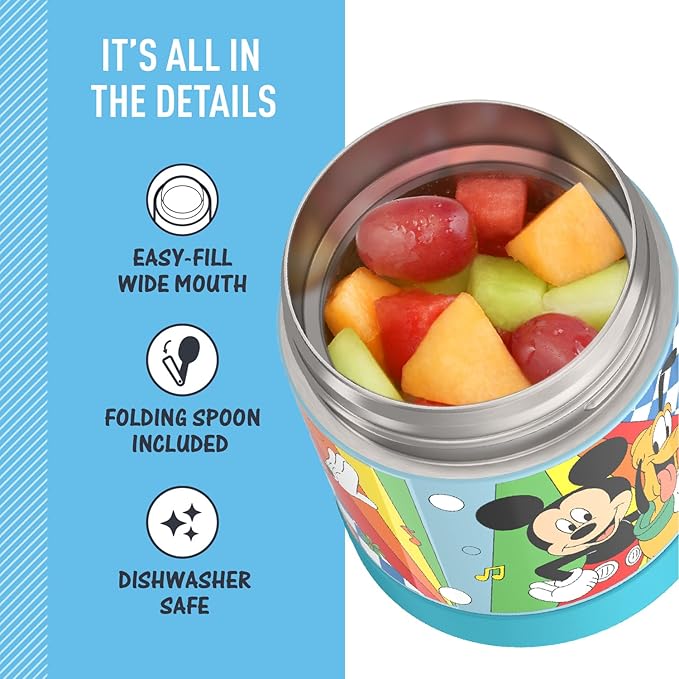 THERMOS FUNTAINER 10 Ounce Stainless Steel Vacuum Insulated Kids Food Jar with Spoon, PRESCHOOL MICKEY