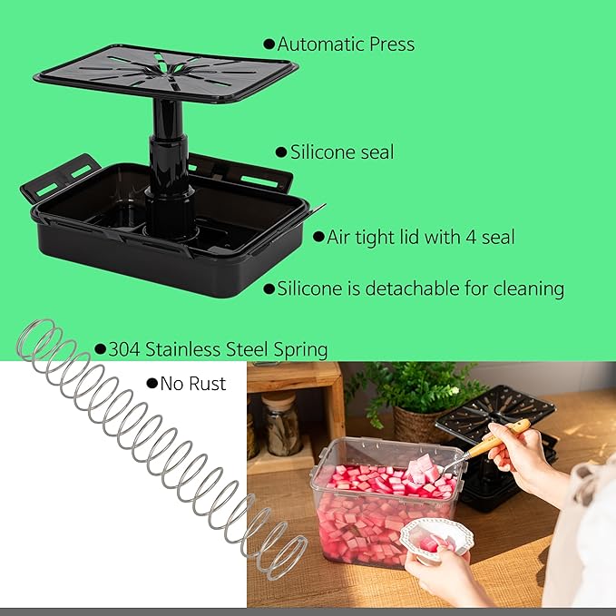 SMART Automatic Press Plate Food Storage Container for Kimchi Sauerkraut Pickle Fermentaion/Airtight Lid Food Storage Container for Preserved Food Bulk Fermentation (5L / 1.3 gal)