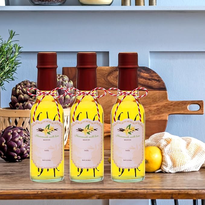 5oz Hot Sauce Bottles with Lids,Clear Woozy Bottles with Shrink Capsules,Small Wine Making Bottles With Lids for Bottling,Empty 5oz Glass Vanilla Extract Bottles With Red Caps Set of 35